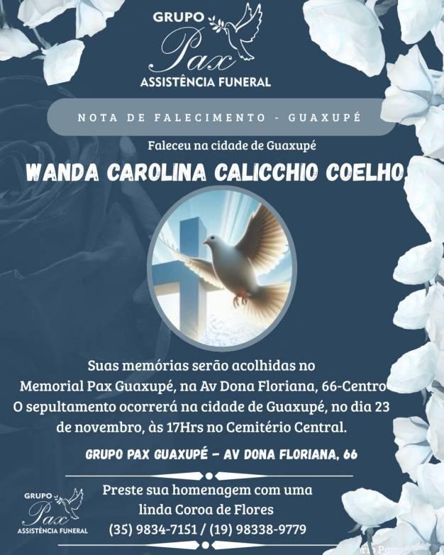 Funer�ria PAX informa o falecimento de Wanda Carolina Calicchio Coelho