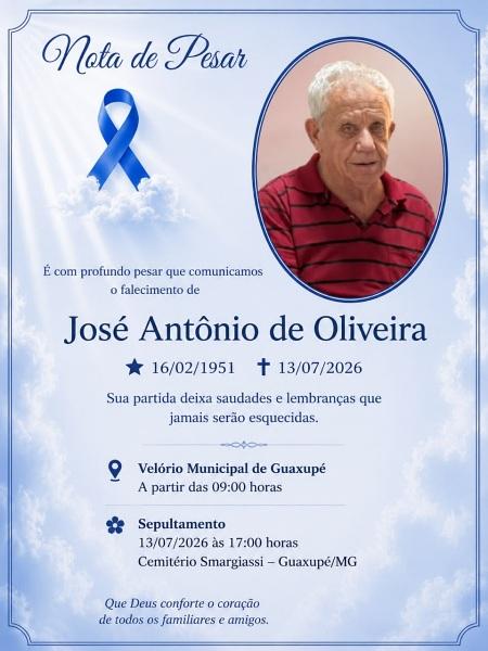 Falece, aos 75 anos, o guaxupeano Jos� Ant�nio de Oliveira 