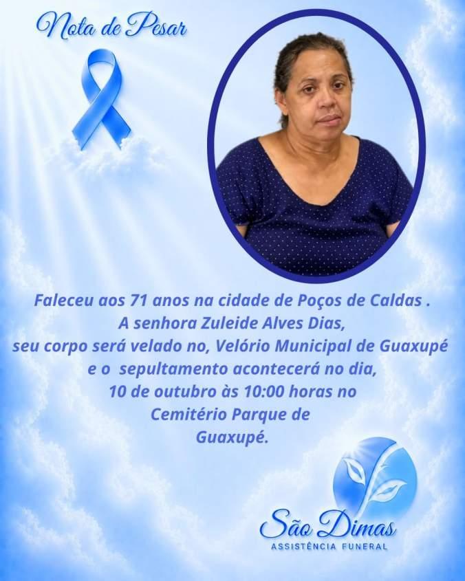 Falece, aos 71 anos, a guaxupeana Zuleide Alves Dias