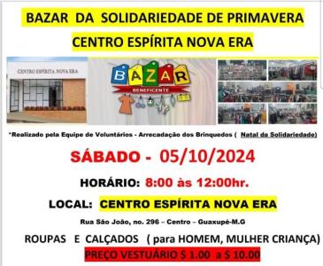 Bazar da Solidariedade ser neste sbado, dia 5, no educandrio do Centro Nova Era