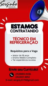ATENO: Oportunidade de trabalho para tcnico em refrigerao