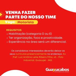 Guaxucabos oferta vaga de trabalho para motorista