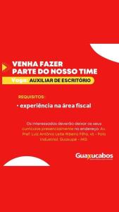 Guaxucabos abre vaga de trabalho para a funo de auxiliar de escritrio