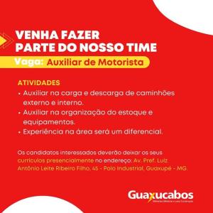 Guaxucabos oferta oportunidades de trabalho para motorista e auxiliar 