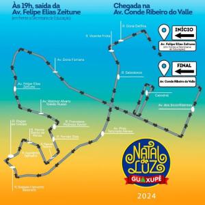 Veja, aqui no JOGO SRIO, o percurso da carreata de abertura do Natal de Luz Guaxup 2024