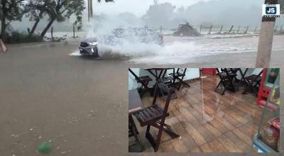 Comerciante protesta aps ter marmitaria invadida por alagamento no Parque dos Municpios