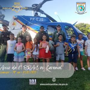 PMMG usa aeronave para reforar as equipes terrestres que fazem a segurana do Carnaval Guaxup 2025