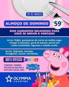 HOJE: Olympia Country com dois cardpios especiais e muita diverso para as crianas 