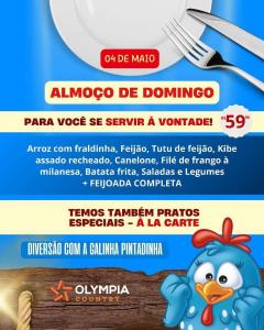 Venha almoar no OLYMPIA COUNTRY neste domingo