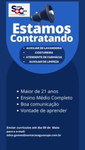 OPORTUNIDADE: Santa Casa de Guaxup oferta vagas de trabalho em vrias funes