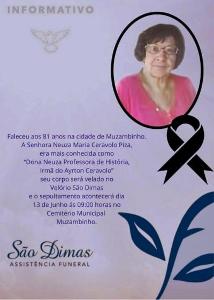 Funerria So Dimas noticia o falecimento de Neuza Maria Ceravolo Piza