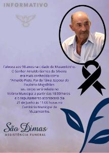 Funerria So Dimas noticia o falecimento de Arnaldo Gomes da Silveira