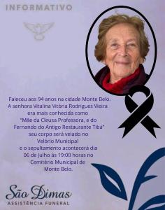 Funerria So Dimas noticia o falecimento de Vitalina Vitria Rodrigues Vieira 