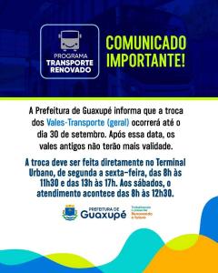 Prefeitura de Guaxup alerta para prazo final de troca dos vales-transporte