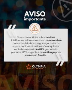Olympia Country refora compromisso com segurana e qualidade das bebidas oferecidas aos clientes