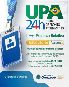Prefeitura de Guaxup abre processo seletivo para a UPA 24h