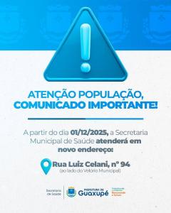 Secretaria Municipal de Sade de Guaxup anuncia mudana de endereo