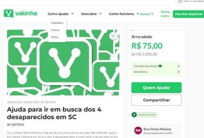 Confeiteira de Guaran�sia tamb�m faz campanha para ir a Santa Catarina, onde seu filho e tr�s amigos est�o desaparecidos