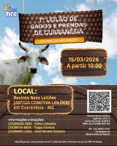 Volunt�rios promovem leil�o de gados e prendas para ajudar o Hospital do C�ncer de Passos 