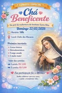 Ch� beneficente pela reativa��o do Instituto Santa Rita ser� neste domingo 