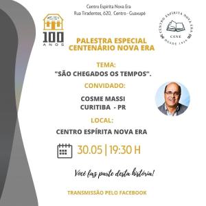 Centro Esp�ita Nova Era promove palestra especial com Cosme Massi neste s�bado em Guaxup�