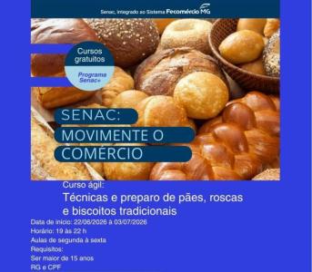 �ltimas matr�culas abertas para curso gratuito de p�es, roscas e biscoitos no Senac Guaxup�