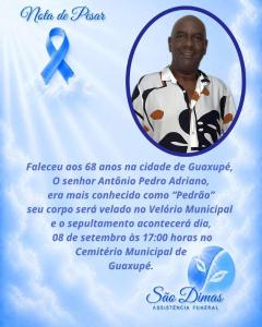 Falece, aos 68 anos, o servidor p�blico guaxupeano Ant�nio Pedro Adriano 