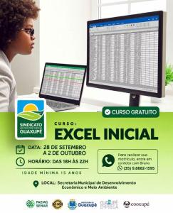 Guaxup� oferta cursos gratuitos em Excel e Gest�o de Pessoas 